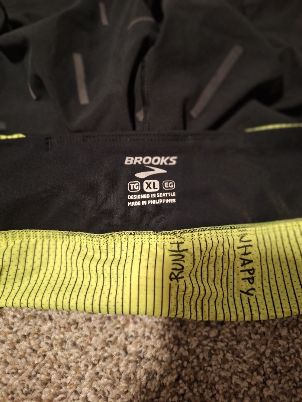 Brooks Womens' Black and Neon Yellow Athletic Bottoms